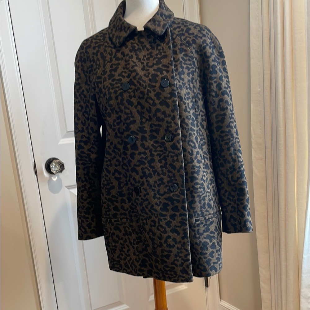 Zara Basic Leopard Print Double Breasted Coat - B… - image 1